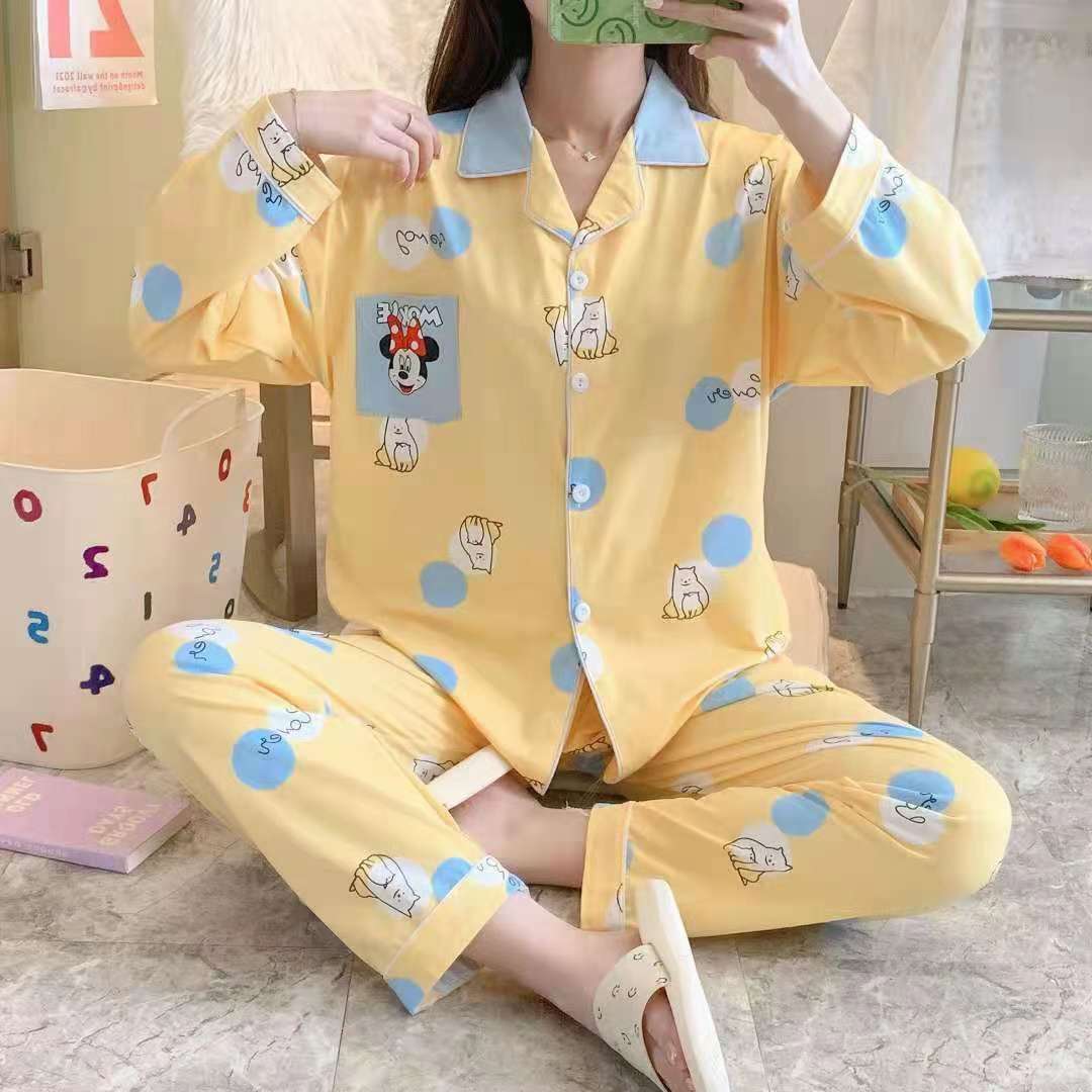 Reverse Collar Open Button Pajamas Loungewear full figure