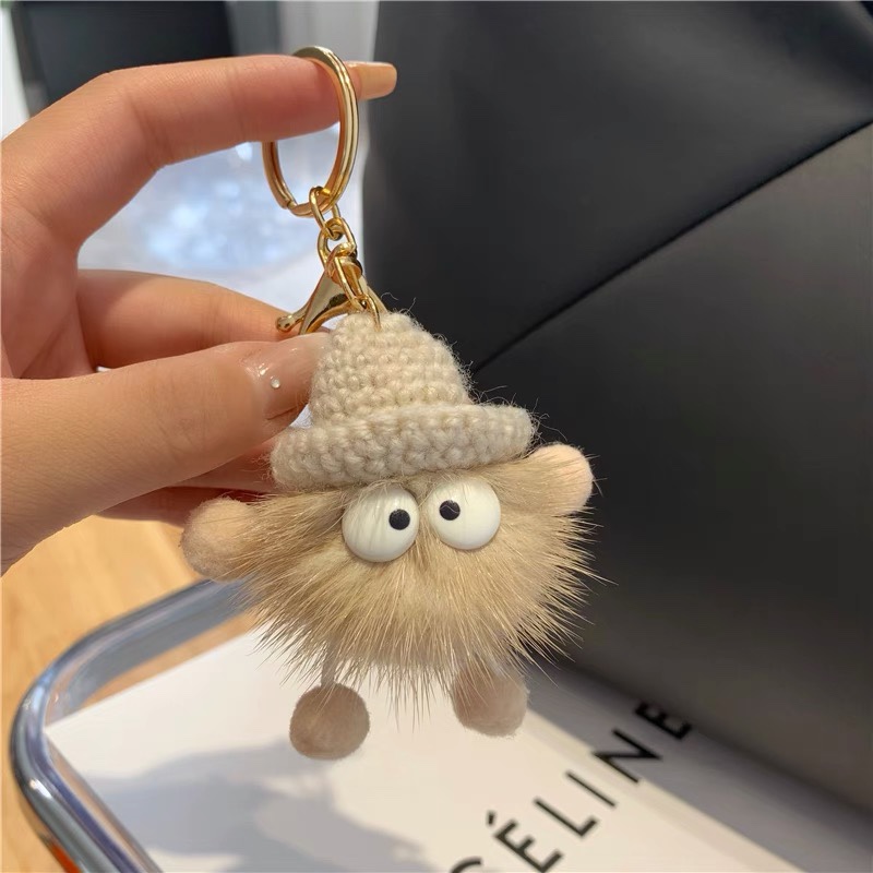 Cute mink hair small briquettes car key chain pendant South Korea Instagram red plush schoolbag hanging gift 16