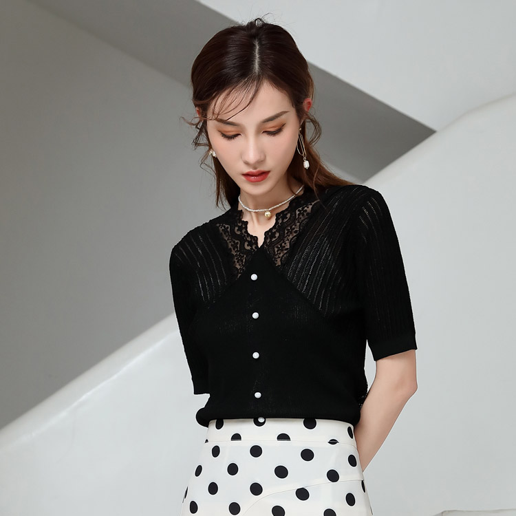 Jimmy Seio's new summer 2021 knitted cardigan for women is a loose and slimming top with a French petite Chanel style Specification image