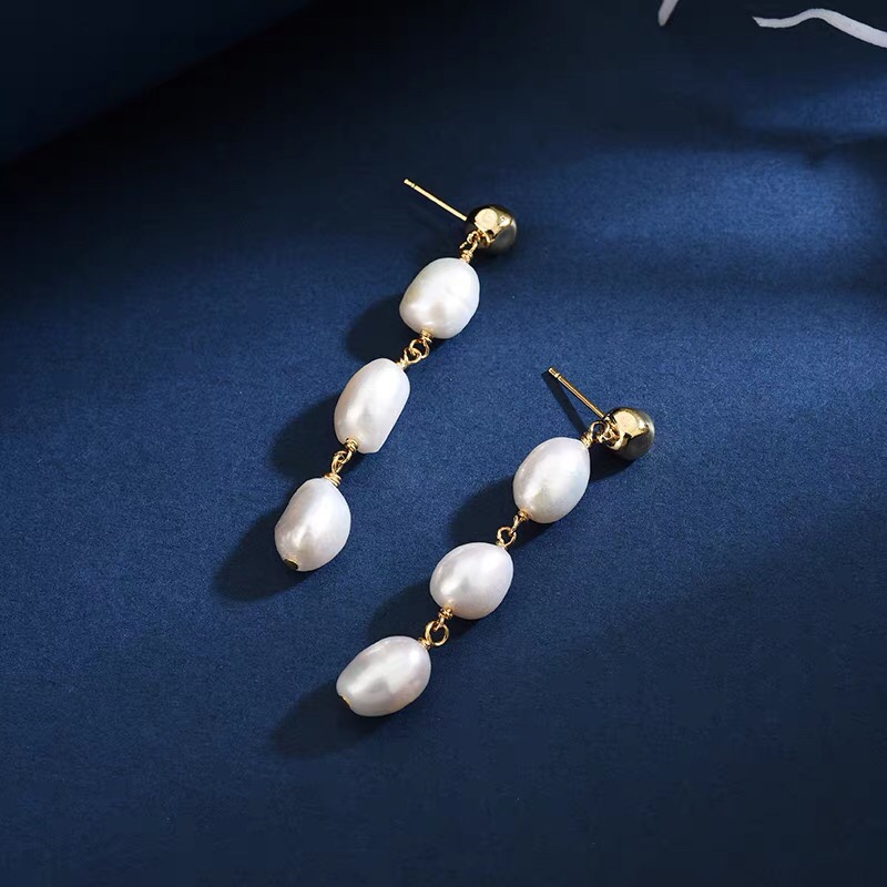 Classical pearl long fringe temperament elegant elegant elegant and sweet earrings