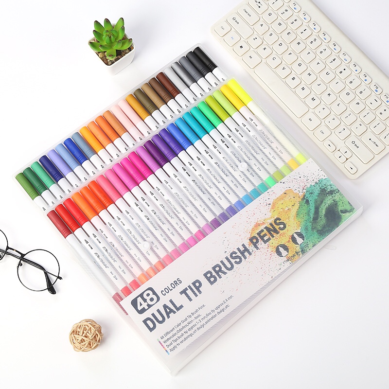 厂家直销儿童学生双头三角可水洗马克笔现货水彩笔画笔勾线画材文具批发超值套装