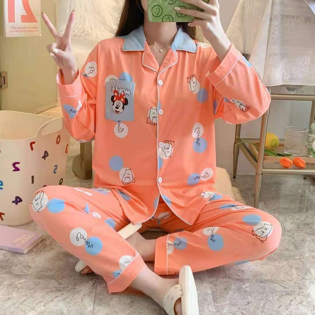 Reverse Collar Open Button Pajamas Loungewear undefined