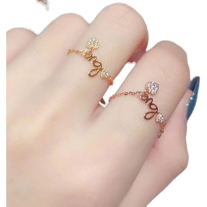 22 -- collar de flores sistema de día de lujo ligero con diamantes anillo fino mujeres ins temperamento madre beg anillo de dedo índice frío viento simple anillo detail image 1