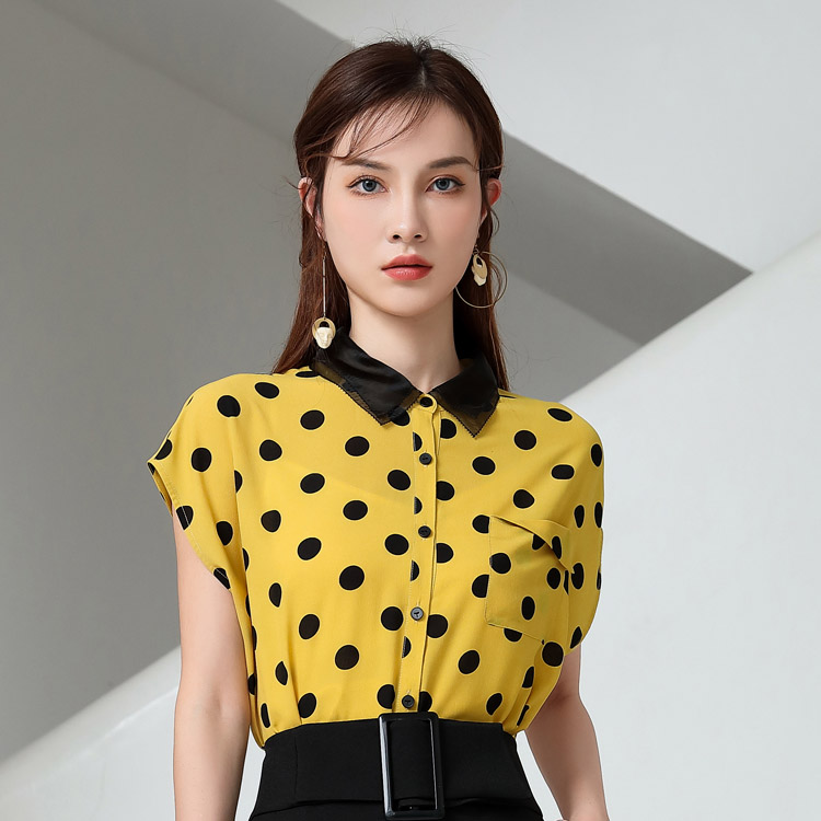 Jimmy Seo Polka dot shirt Women's 2021 Summer New short-sleeved top, slimming design, niche, thin shirt details Picture