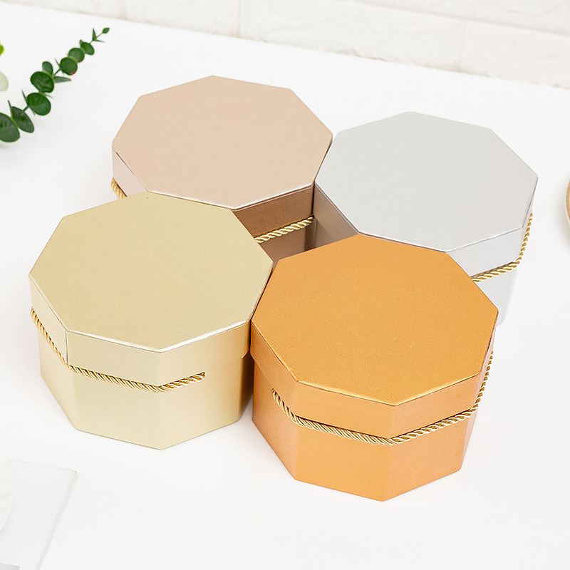 Golden special paper octagonal gift box, cardboard snack hand-held, snack gift box, fruit gift packaging box, three-piece set Specification drawing
