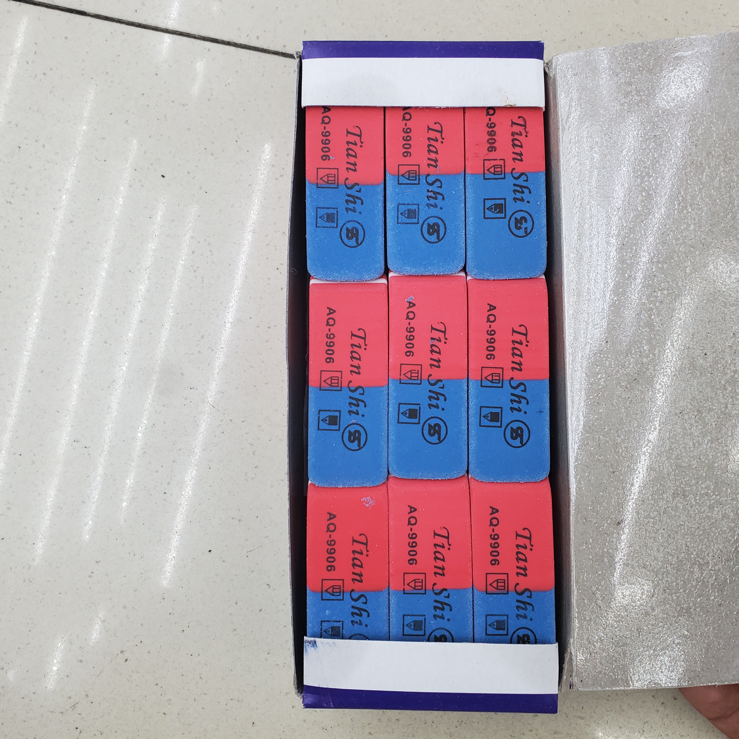 Large eraser, study and office supplies, rectangular two-color eraser