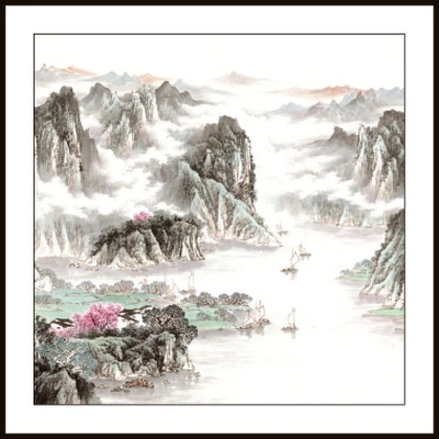 50X50 Watermark Printing Landscape Square Freehand Landscape Decorative Painting Chinese Painting Chinese Painting Traditional Painting 20