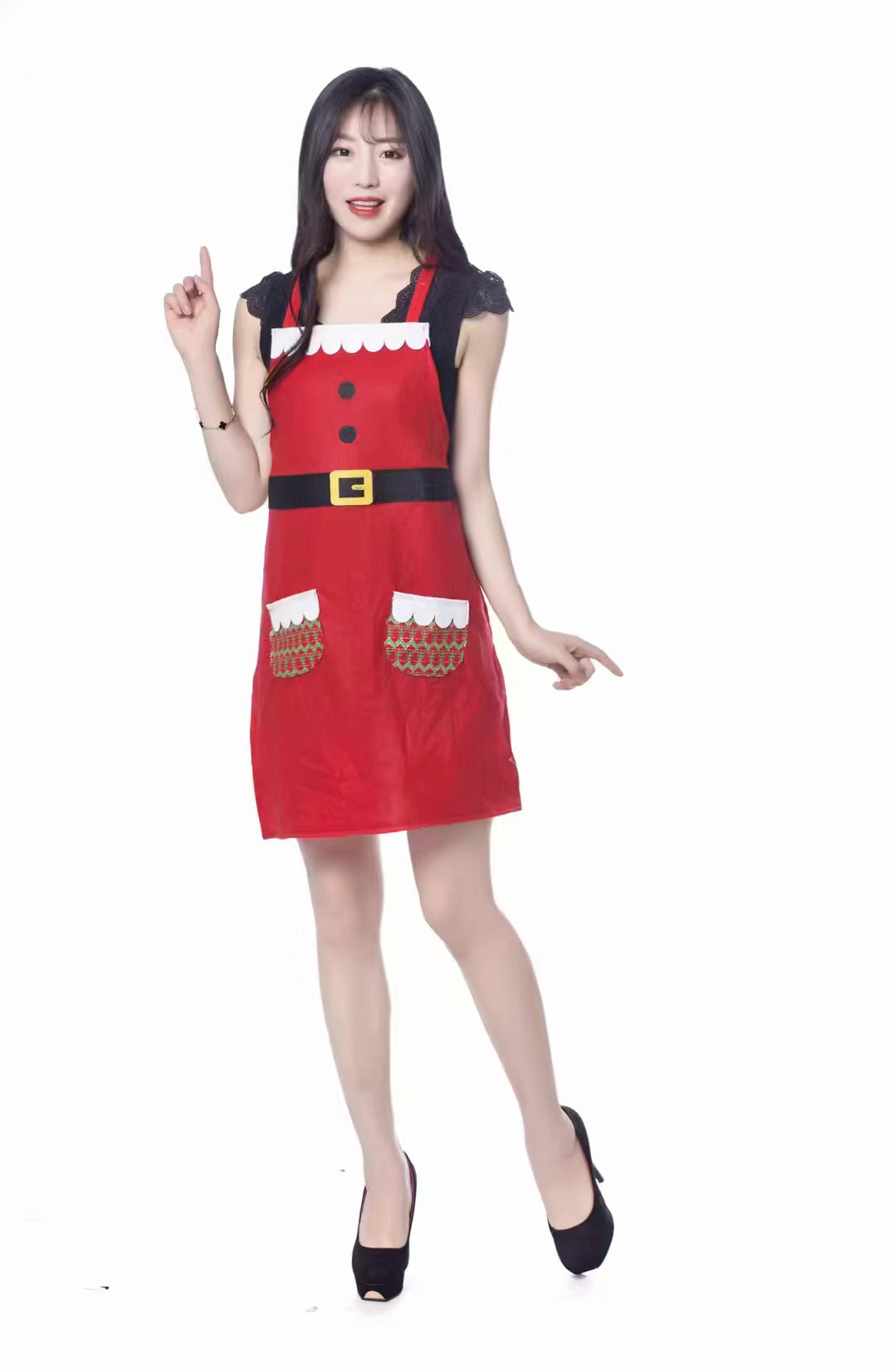 圣诞围裙厨房家圣诞老人围裙花边口袋围裙详情图3