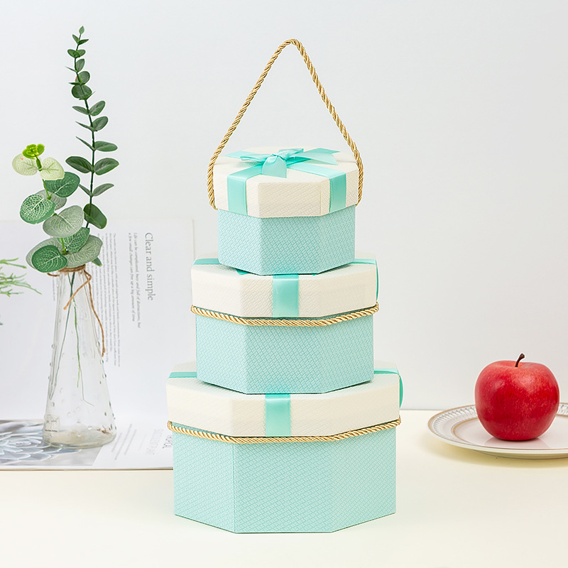 Creative octagonal gift box, wedding souvenir gift box, octagonal gift box, lipstick cup, gift packaging box, three-piece set Specification drawing