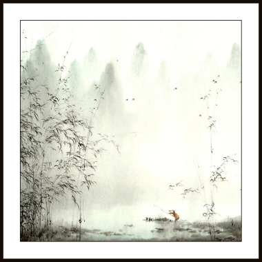 50x50 watermarked printed landscape square freehand landscape small decorative painting, traditional Chinese painting, 34 details Picture