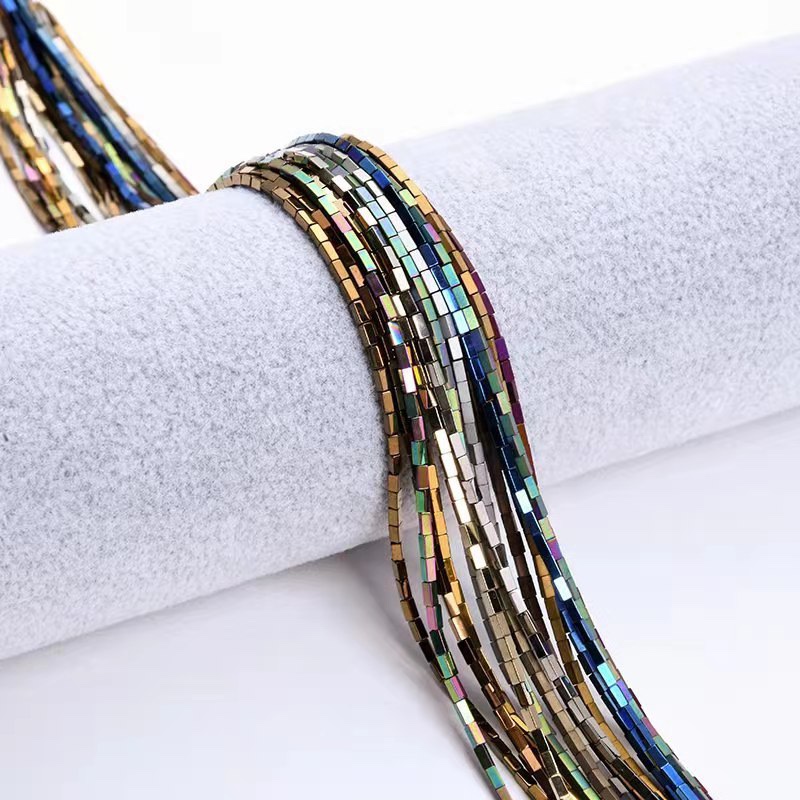长方块黑胆铁石 彩色电镀黑胆铁石手链配件手工DIY项链配饰