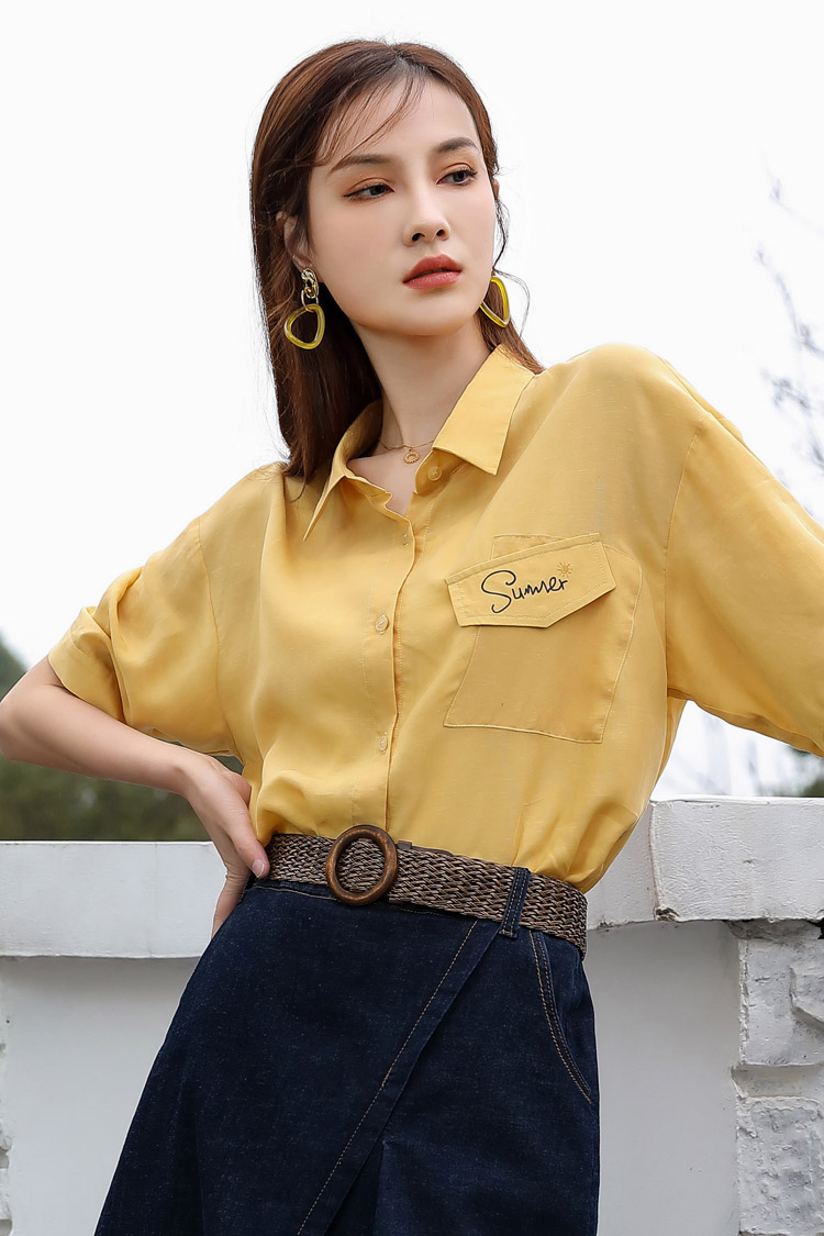 JMSO- 2021 Summer New Shirt Design Sense, Niche short-sleeved shirt, high-end elegance, simple Top 1K2121818 Specification image