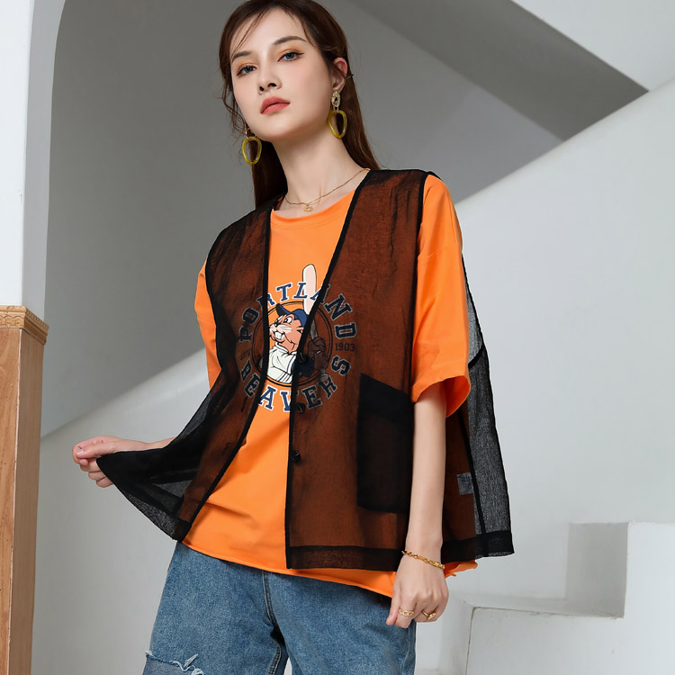 JMSO- 2021 Summer New Fashion Versatile Chiffon sleeveless Black Top 1K2121570