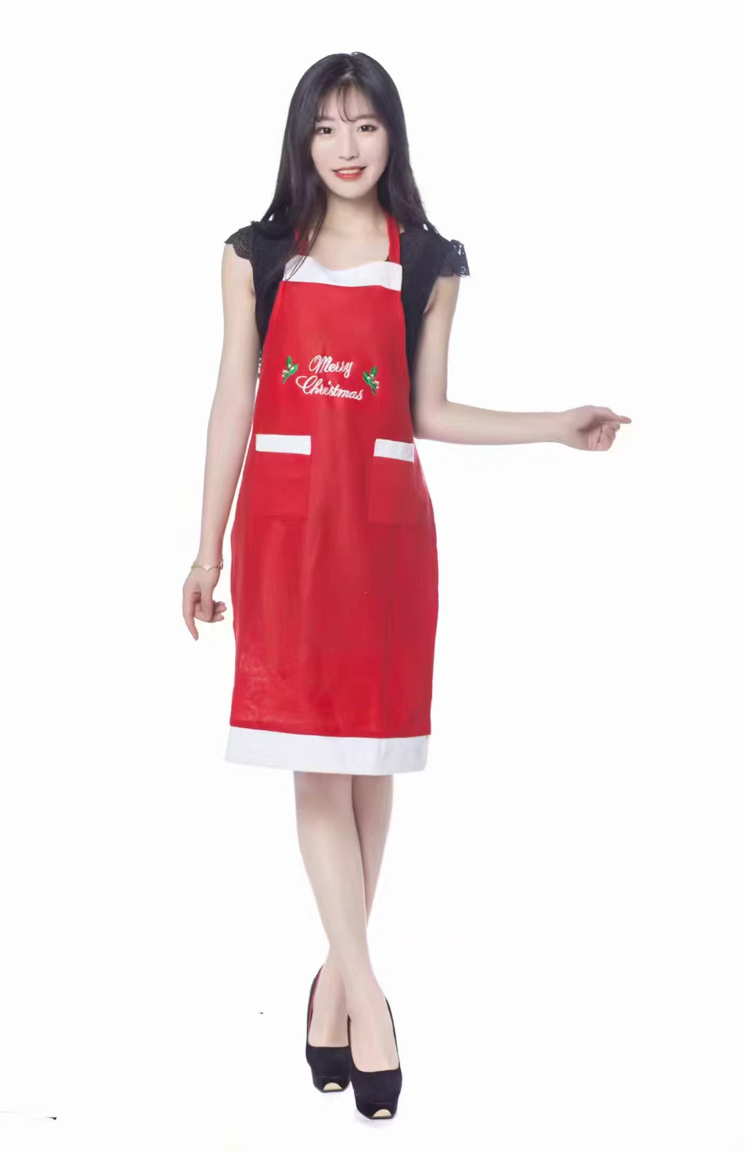 圣诞围裙厨房家圣诞老人围裙绣花围裙详情图4