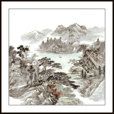 50X50 Watermark Printing Landscape Square Freehand Landscape Small Decorative Painting Chinese Painting Traditional Painting 08