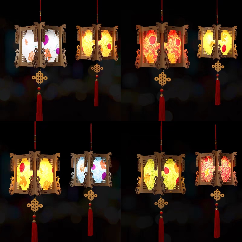 2021 New Mid-Autumn Festival Lanterns, children's hand-held lanterns, kindergarten diy material kits, parent-child handmade four-corner palace lanterns, flower lanterns details Picture