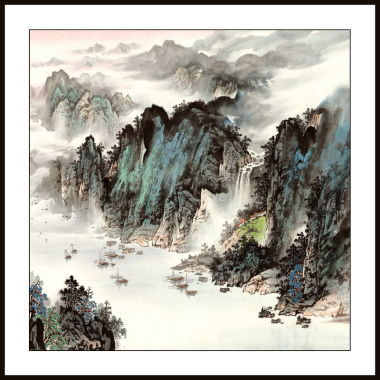 50X50 Watermark Printing Landscape Square Freehand Landscape Small Decorative Painting Chinese Painting Traditional Painting 07 details Picture
