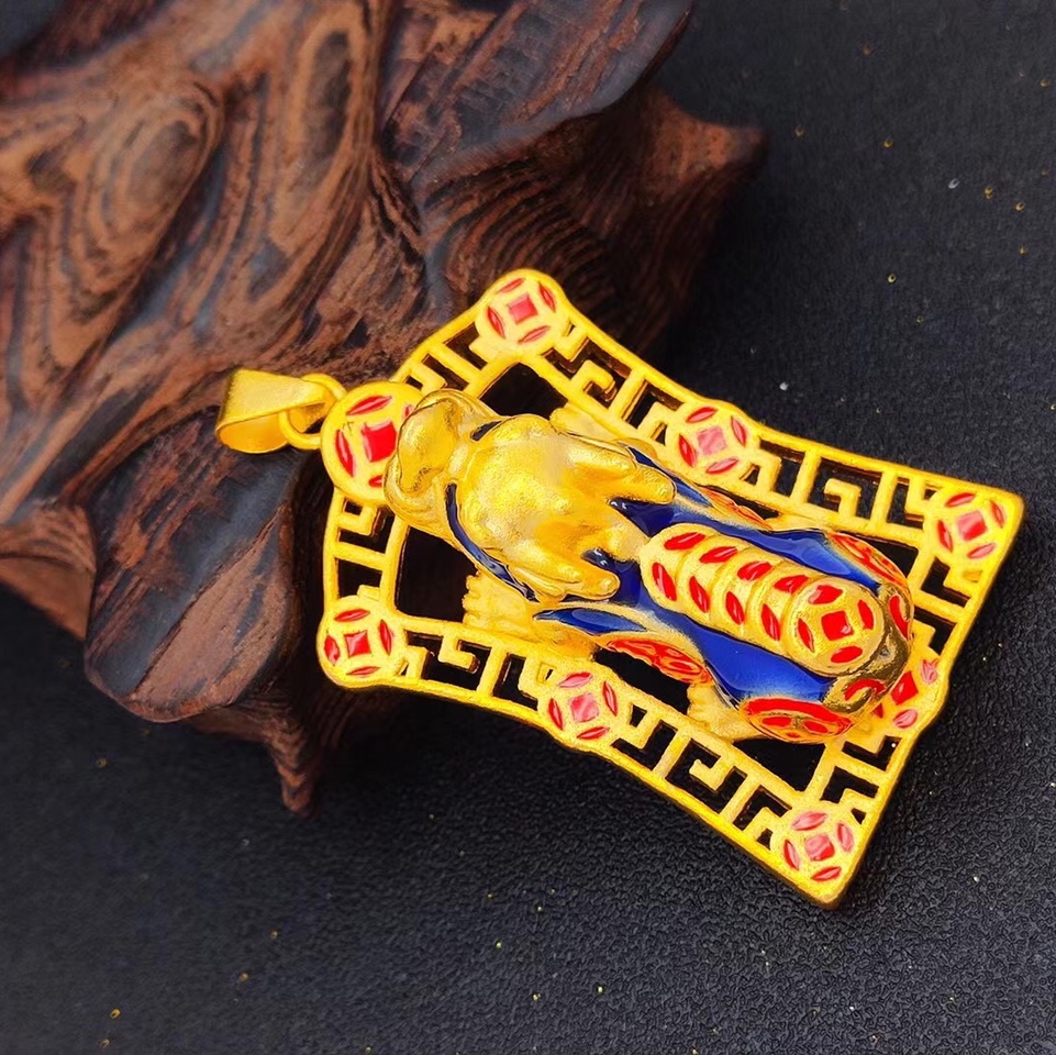 Men's pendant of the long square brave animal dripping oil