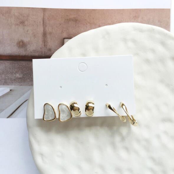 Korean version 3-piece set of candy-colored earrings, oil-dropping stud earrings, Hong Kong-style simple earrings, C-shaped ear rings, fresh and delicate metal