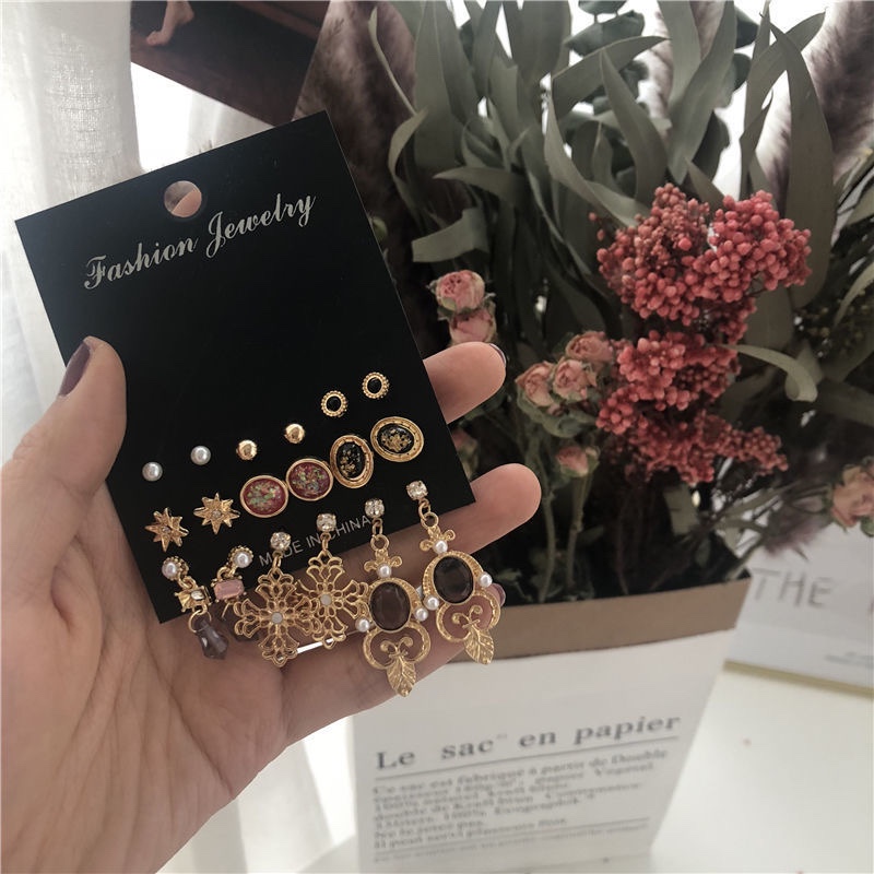 欧美哥特暗黑复古十字架金箔耳钉女套装宫廷巴洛克气质耳环耳饰