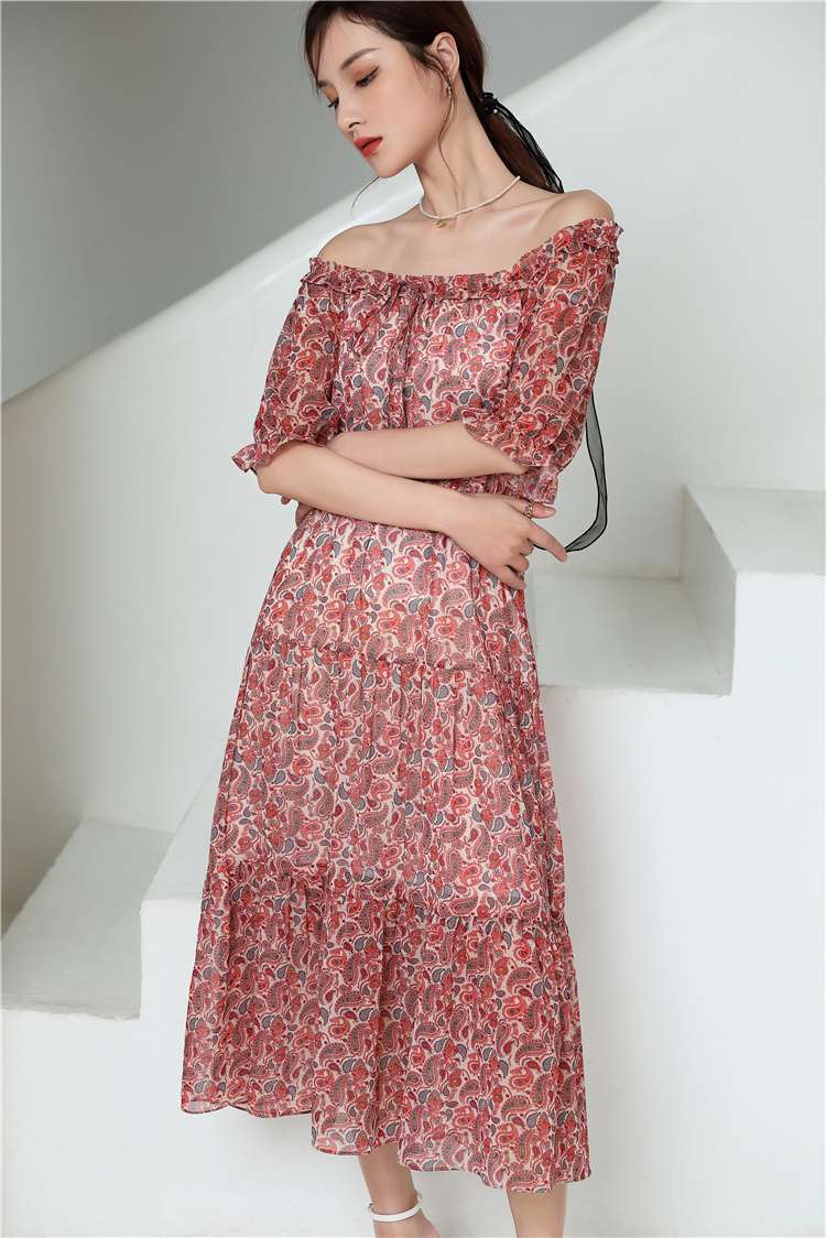 JMSO- 2021 Summer New Collection: Floral print Dress, one-shoulder, ladylike, high-end and fashionable chiffon mid-length corset, slim dress 1d2121825 details Picture