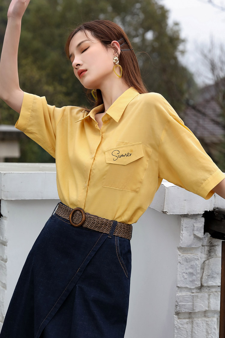 JMSO- 2021 Summer New Shirt Design Sense, Niche short-sleeved shirt, high-end elegance, simple Top 1K2121818 Item Picture