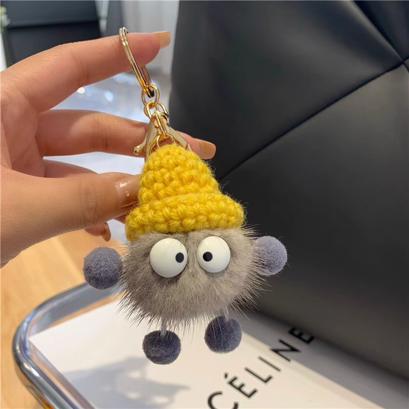 Cute mink hair small briquettes car key chain pendant South Korean Instagram red plush schoolbag hanging gift 17