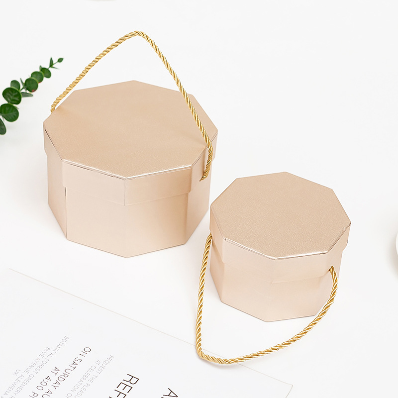 Golden special paper octagonal gift box, cardboard snack hand-held, snack gift box, fruit gift packaging box, three-piece set Item Picture