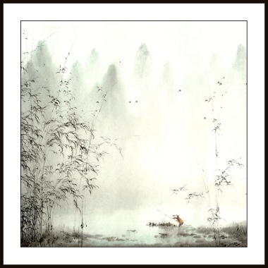 50x50 watermarked printed landscape square freehand landscape small decorative painting, traditional Chinese painting, 34
