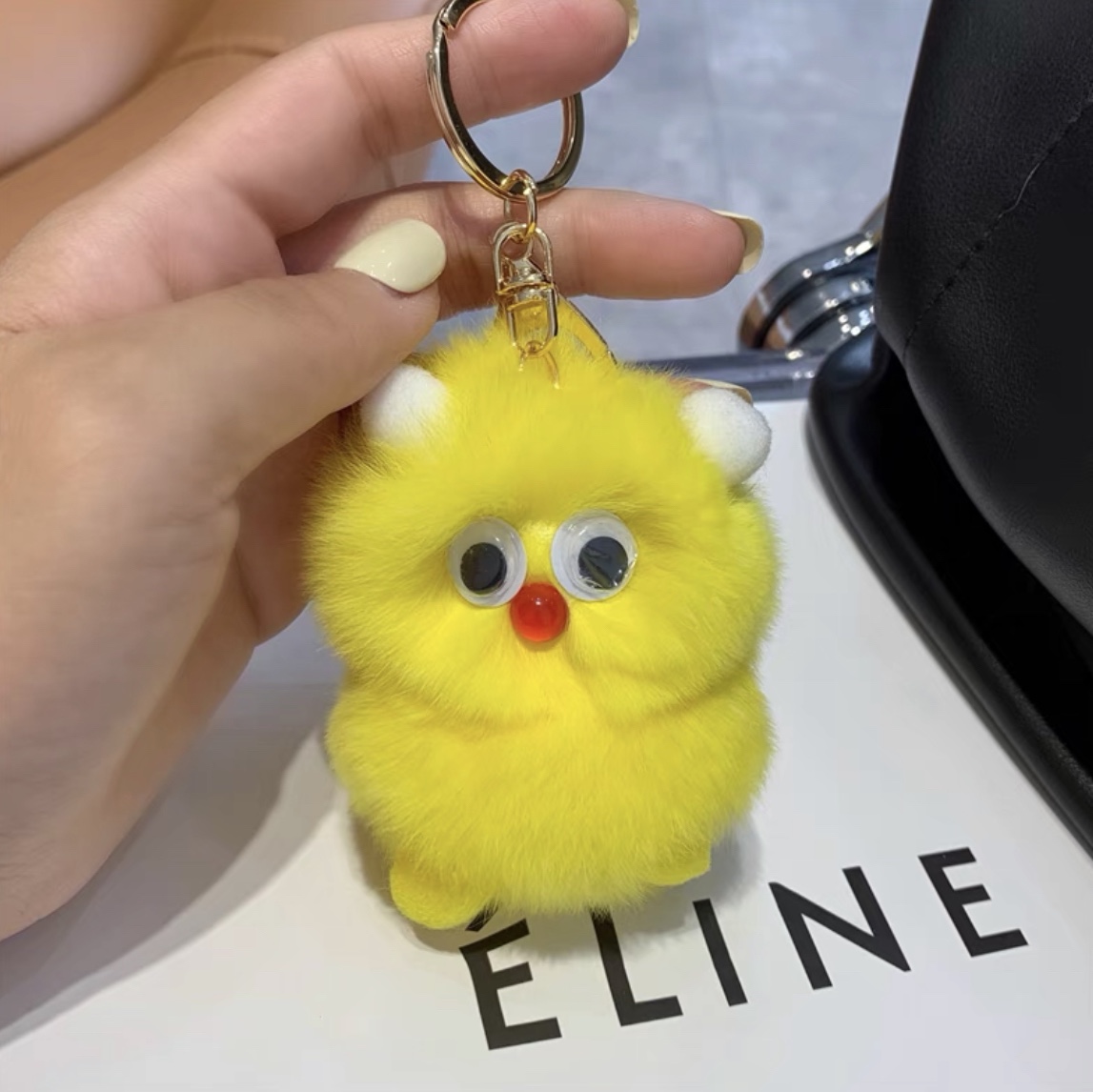 Real rex rabbit fur little monster car keychain pendant, popular Instagram cute plush doll schoolbag pendant, hairball 9