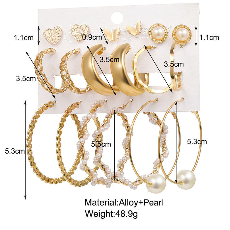Korean-style exaggerated earrings, elegant and high-end, versatile stud earrings set, Ins influencer style combination pearl ring earrings Application Scenario