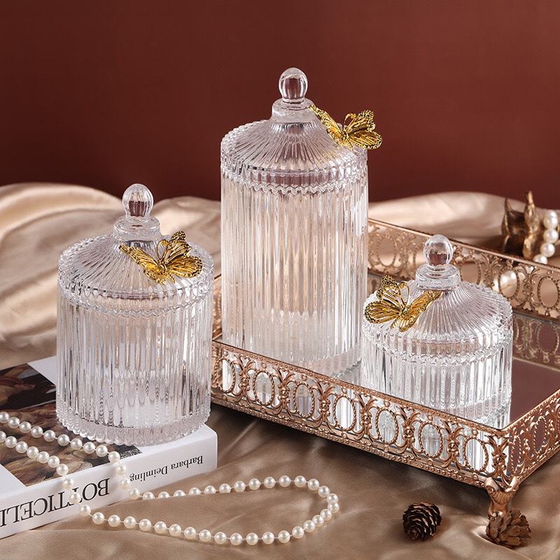 Nordic windglass with lid candy jar Household storage jar Jewelry savings jar with hand gifts