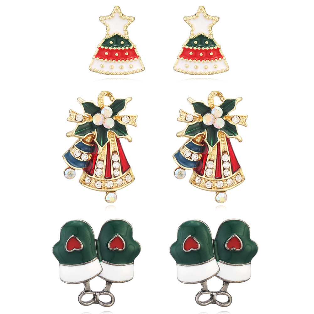 Cross-border supply die-cast alloy oil-dripping Christmas tree series brooch set 4