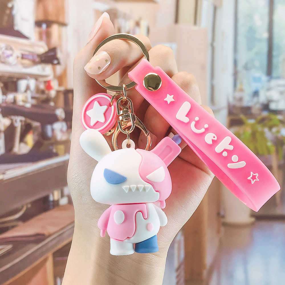 FLY725 new plastic PVC dinosaur lovers cute bag animation figure key chain pendant car key chain wholesale