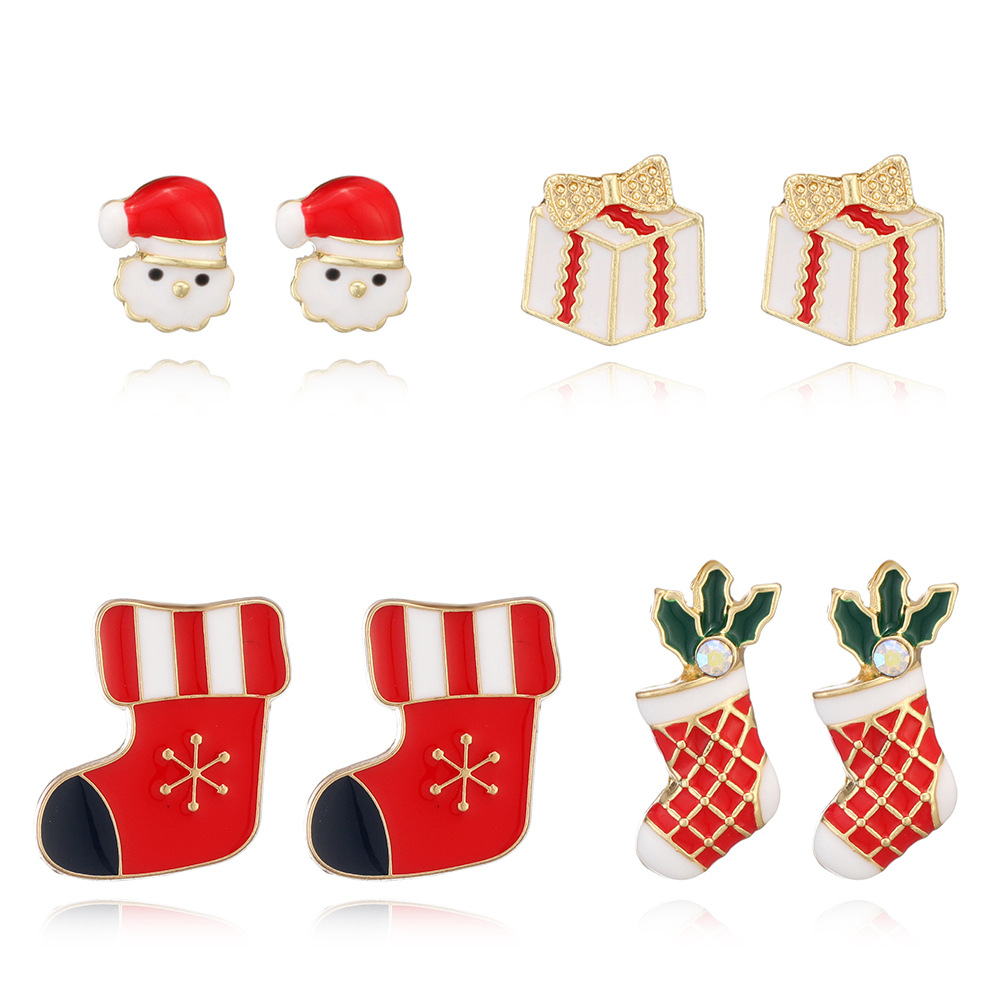 Cross-border supply die-cast alloy oil-dripping Christmas Snowman Sock series brooch set 3