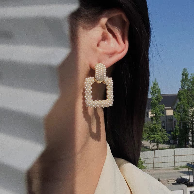Geometric rice bead earrings