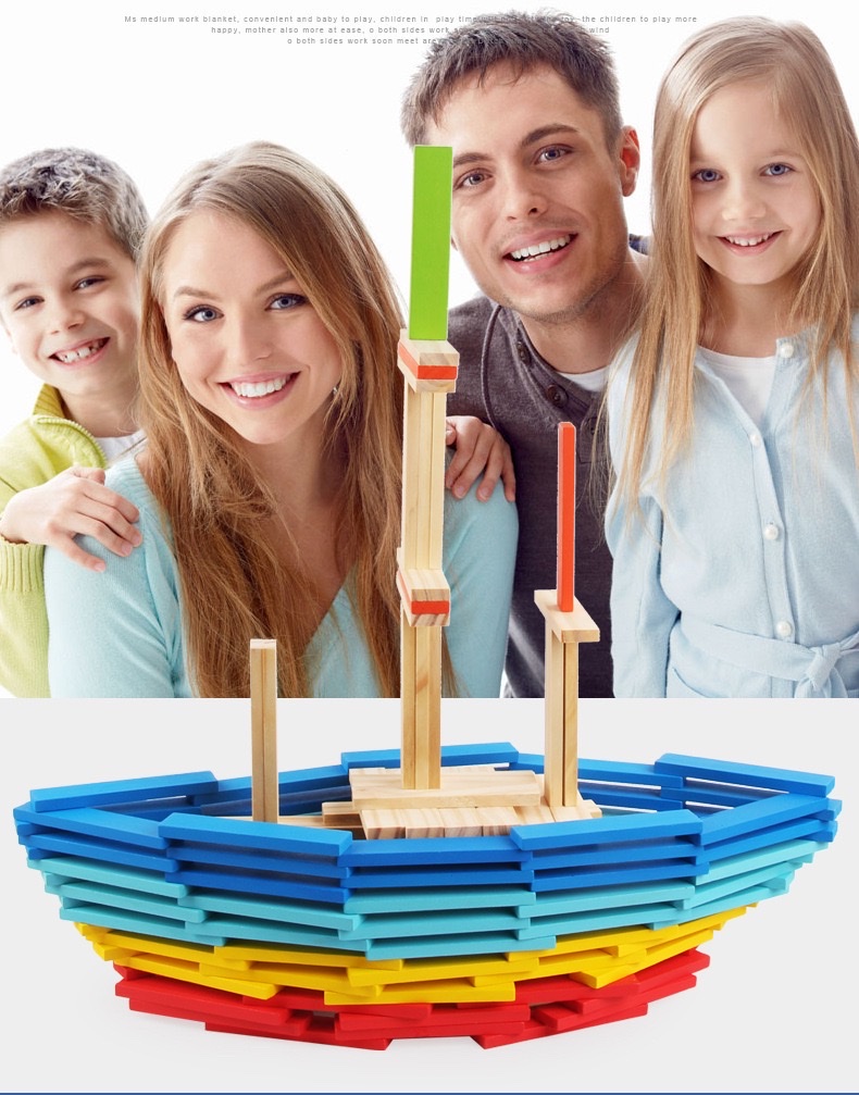 Yiwu Good goods children 's wooden building rods, pure wood strips, wood chips, building blocks, tower 1-3-6, intellectual toys for years old, educational toys for early learning, 200 pieces details Picture