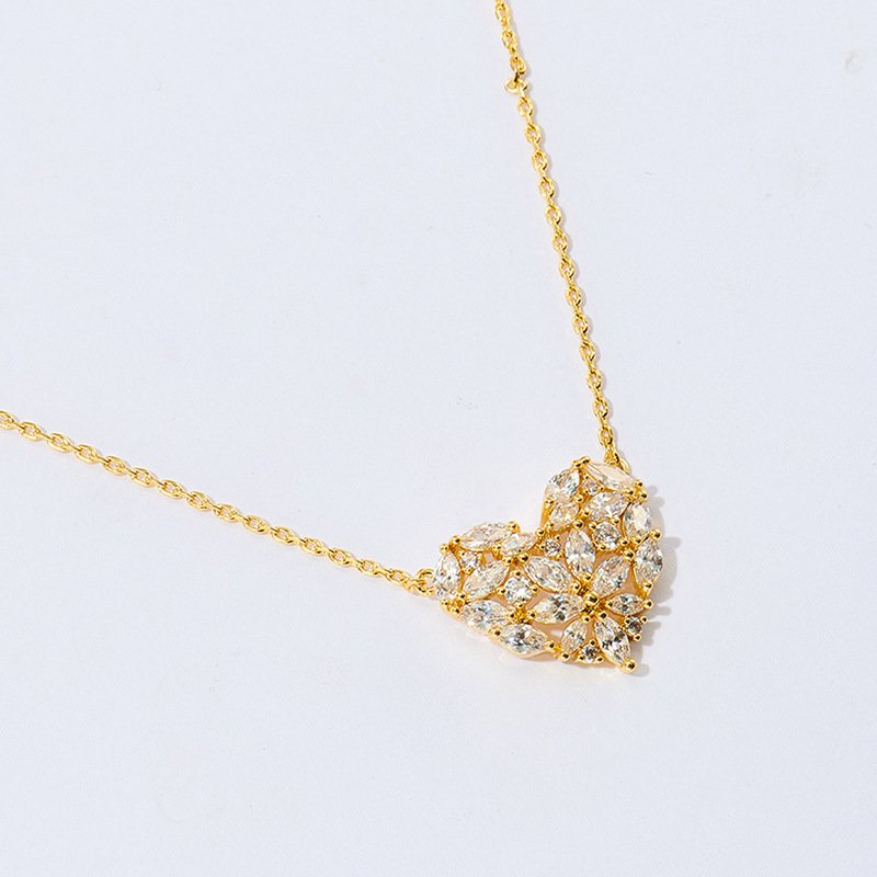 European and American gold inlaid zircon women's heart jewelry chain 14K gold pendant necklace