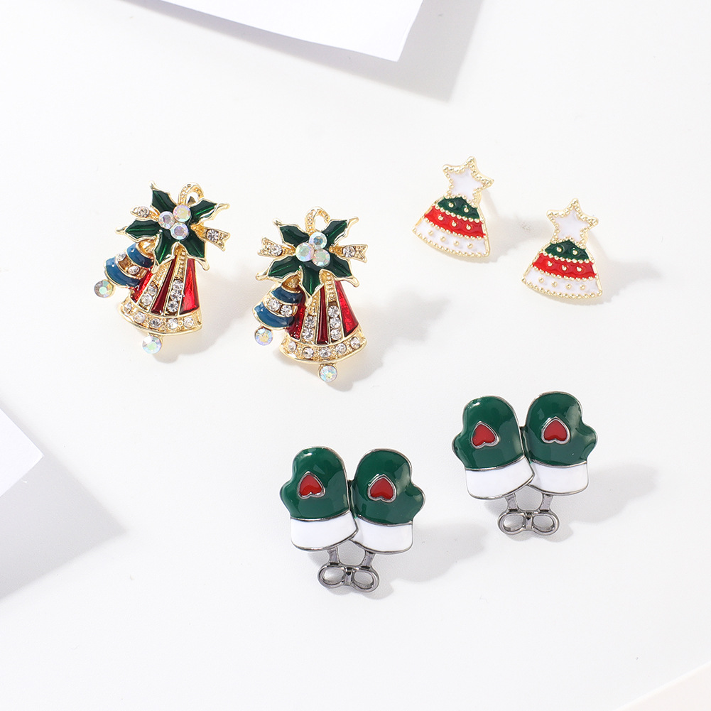 Cross-border supply die-cast alloy oil-dripping Christmas tree series brooch set