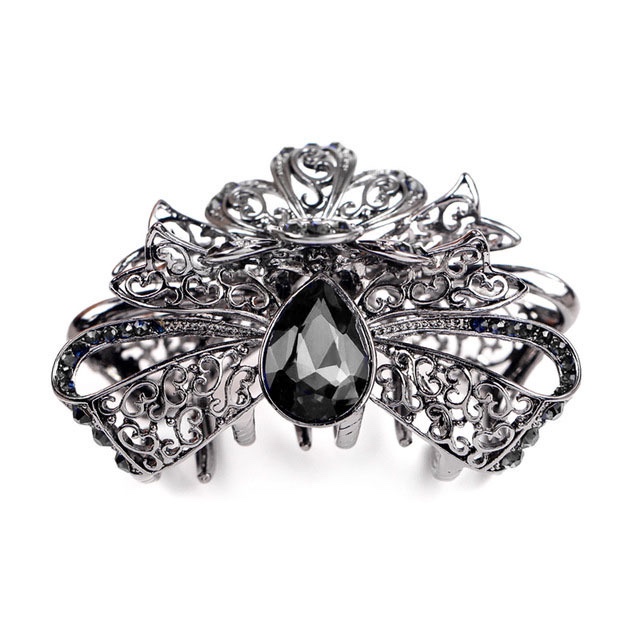 Electroplated gun, black crystal gripper, hair clip, WISH best-selling women's updo headwear, alloy hair accessory