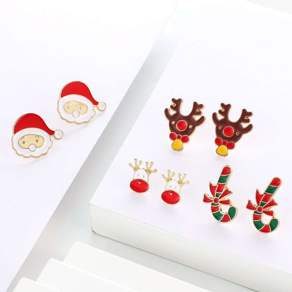 Cross-border supply die-cast alloy oil-dripping Santa Reindeer holiday series brooch set