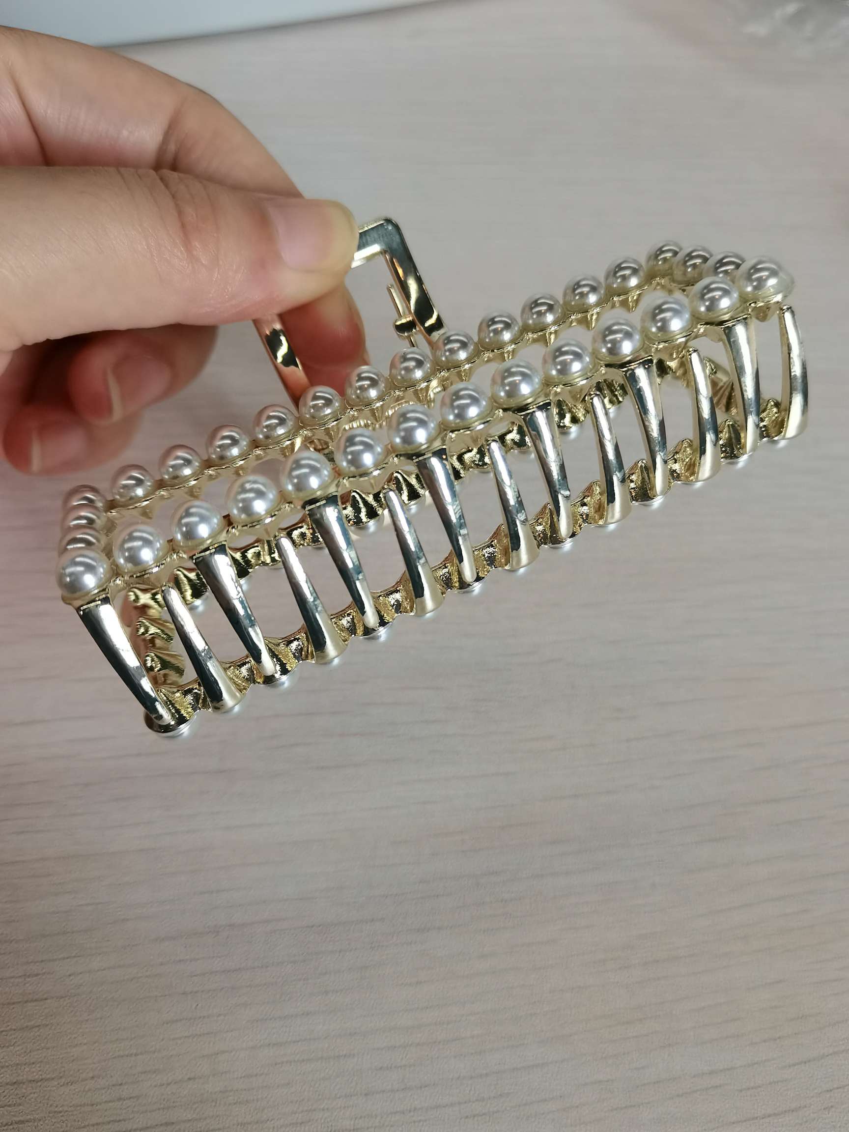 法式大号珍珠发夹，方形鲨鱼夹，后脑勺抓夹
