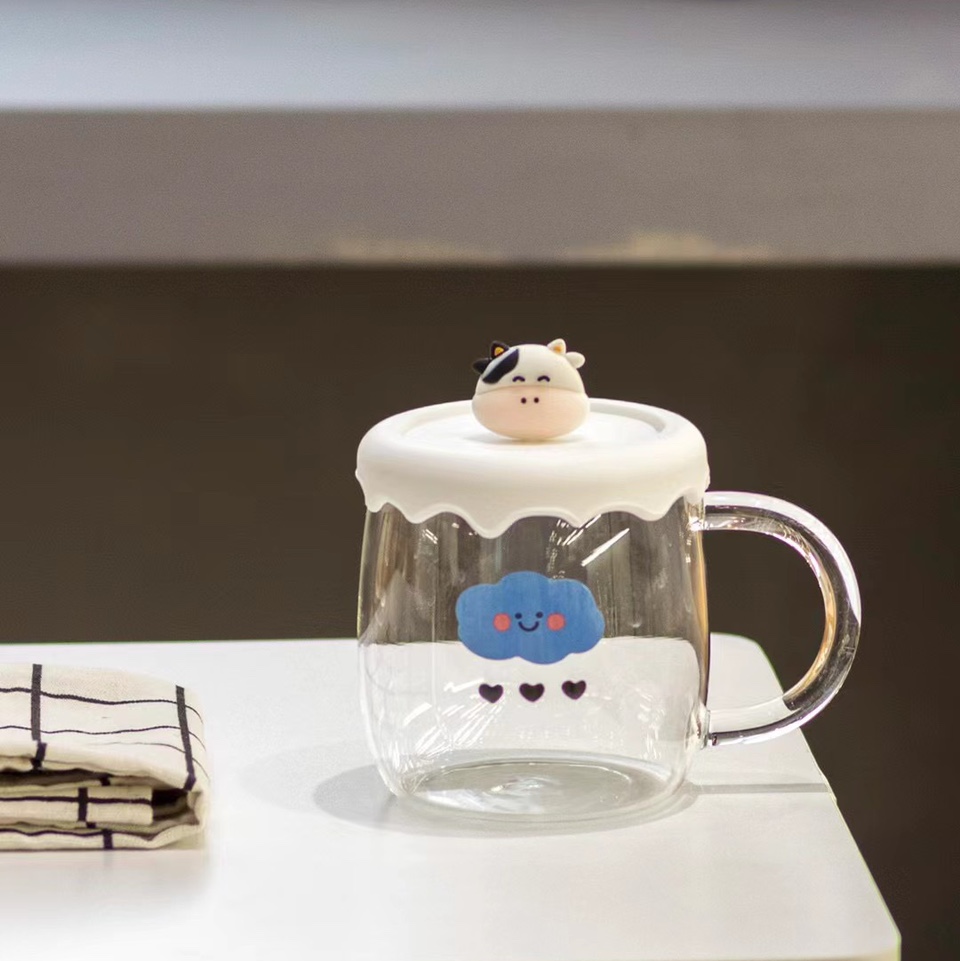 Popular home breakfast cup, coffee cup, cartoon cow glass cup 2010