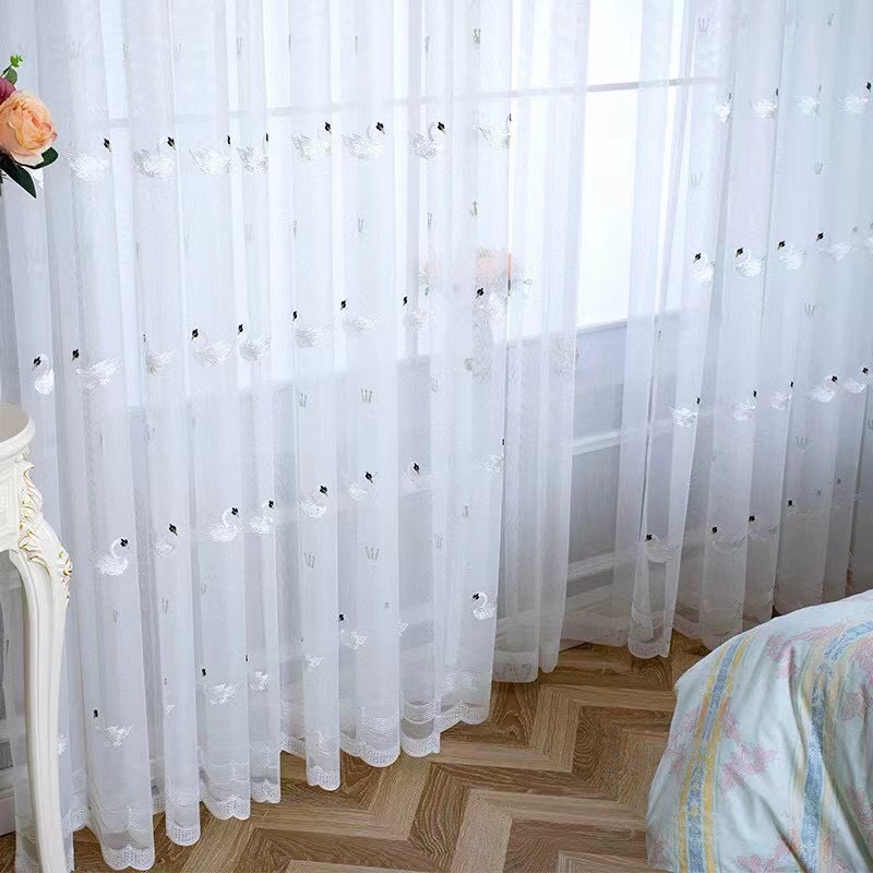 New swan-embroidered gauze window screens for living rooms and bedrooms