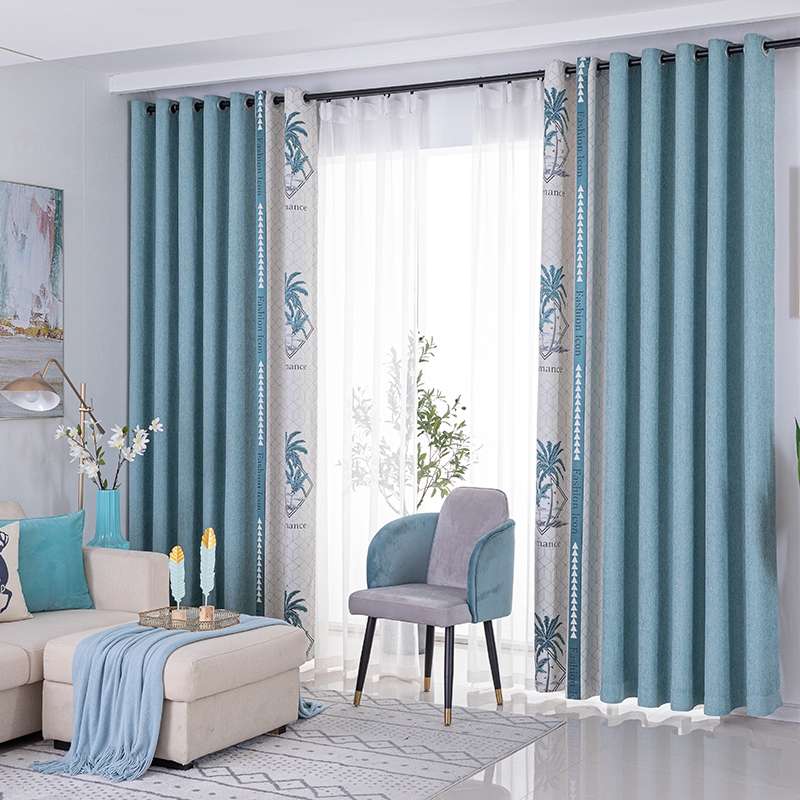 雪尼尔无缝拼接窗帘加厚遮光成品高档美式现代轻奢卧室客厅蓝粉产品图