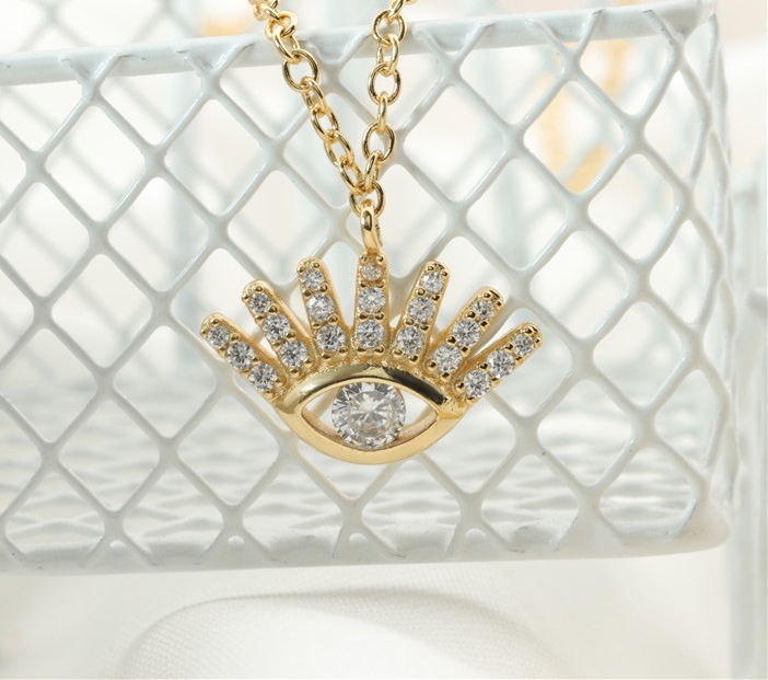 European and American retro hip-hop travel commemorative Devil's Eye pendant Harajuku style Zircon eye necklace detail image 4