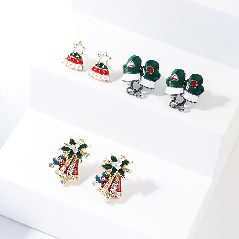 Cross-border supply die-cast alloy oil-dripping Christmas tree series brooch set 3