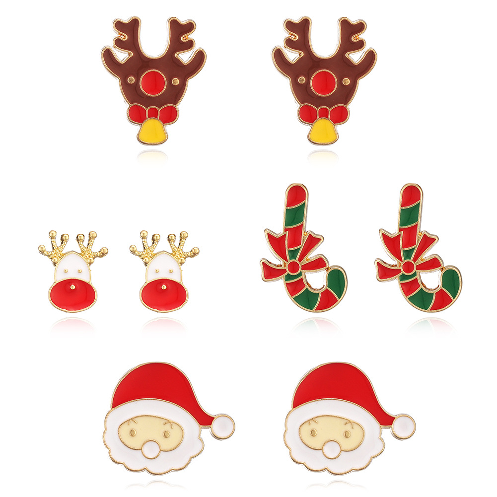 Cross-border supply die-cast alloy oil-dripping Santa Reindeer Holiday Series brooch set 4