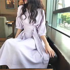 香芋紫中袖连衣裙