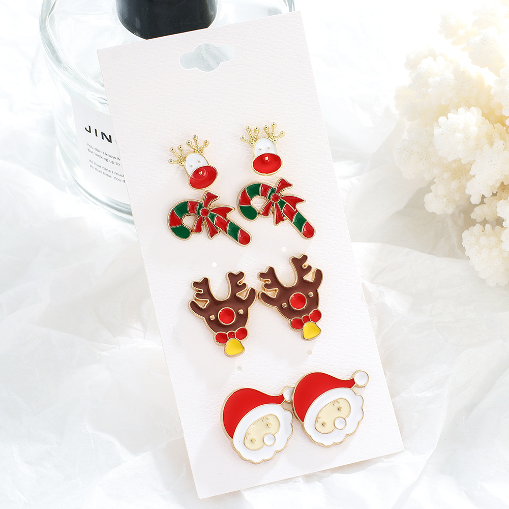 Cross-border supply die-cast alloy oil-dripping Santa Reindeer Holiday Series brooch set 3